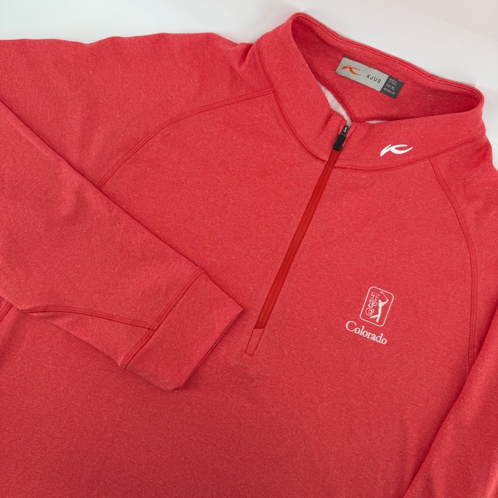 KJUS Keano Half Zip Pullover Mens XL Red Heather TPC Colorado Golf Mock Neck